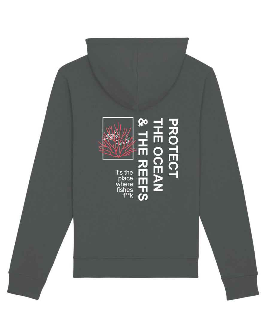Sudadera Sostenible Surf Unisex Gris Protect the ocean & the reefs