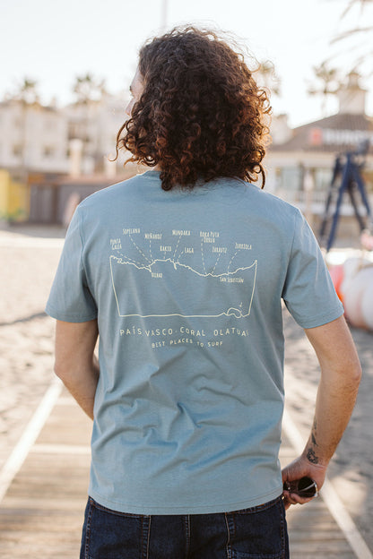 Camiseta Surf Sostenible Mapa País Vasco Azul